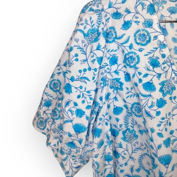 Draper James Womens Top Sz Large V-Neck Puff Sleeves Blue Paisley Cottagecore - Picture 11 of 11